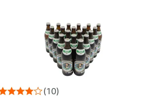 Eine Kiste Augustiner Helles Bier. Der Alkoholgehalt ist typisch für ein Helles.