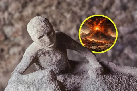 El molde de yeso de una víctima de la erupción del Vesubio, que devastó Pompeya y Herculano, evoca la tragedia.