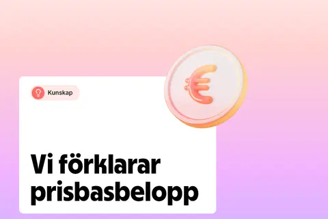 En euro-symbol på ett mynt bredvid texten "Vi förklarar prisbasbelopp".