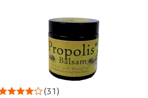Propolis Balsam für Narben- und Hautpflege. Die positive propolis wirkung haut wird durch Bienenharz und Shea-Butter unterstützt.