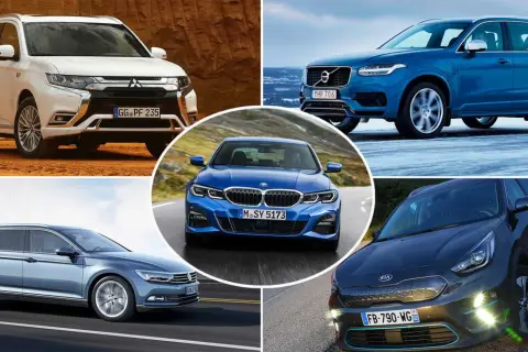 En samling bilar, inklusive en blå Volvo, en vit SUV och en blå sedan. Hitta din billiga bil i drift och skatt här!