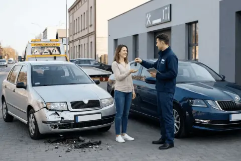 Przekazanie kluczyków do samochodu zastępczego na czas naprawy uszkodzonego pojazdu.