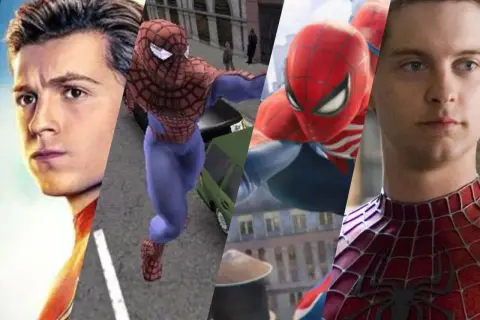El friendly neighborhood spider man en varias versiones, desde videojuegos hasta el cine.