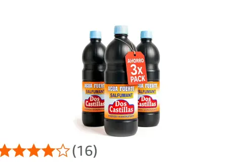 Tres botellas de agua fuerte salfuman Dos Castillas, un poderoso desincrustante, en pack de ahorro 3x.