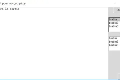 Interface graphique Tkinter avec des listes déroulantes "option 1" et "option 2", un bouton "Ouvrir fichier" et un bouton "Quitter".