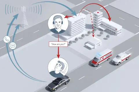 System eCall: kierowca w nieświadomości, centrum Mercedesa odbiera sygnał, wysyła pomoc.