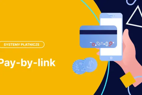 Pay-by-link to system płatniczy. Grafika przedstawia smartfon, kartę płatniczą i monety, symbolizujące łatwe transakcje online.