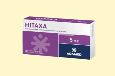 Opakowanie leku Hitaxa 5 mg, tabletki ulegające rozpadowi w jamie ustnej.
