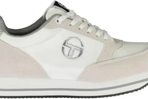 Sneaker Sergio Tacchini donna in camoscio e pelle bianca, con logo argentato e dettagli glitter sul tallone. Perfetta per un look casual chic.