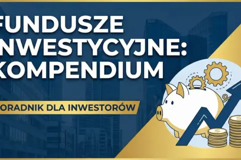 Fundusze inwestycyjne: czy warto? Poradnik dla inwestorów. Grafika przedstawia skarbonkę, rosnący wykres i stosy monet, symbolizujące potencjalne zyski.