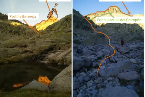 Rutas hacia el pico Almanzor: Portilla Bermeja y Portilla de los Cobardes.