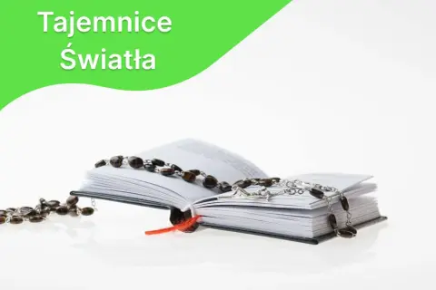 Otwarta księga z różańcem na dziś. Tajemnice Światła.