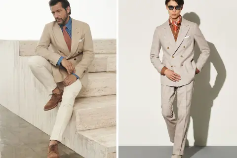Uomo elegante: come vestirsi per un matrimonio con completi chiari, camicie casual e accessori di stile.