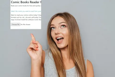 Une jeune femme pointe vers une fenêtre de téléchargement de fichiers pour lire des bandes dessinées en format cbr.