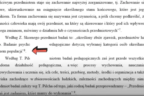 Tekst z przypisami harwardzkimi, gdzie badanie psychopedagogiczne dotyczy wybranej kategorii osób.