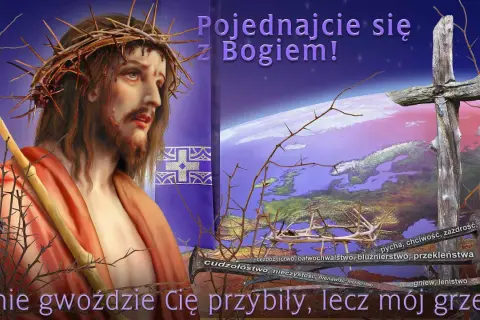 Jezus w koronie cierniowej, z krzyżem i gwoździami. Czy każdy grzech nieczystości jest ciężki? To mój grzech Cię przybił.