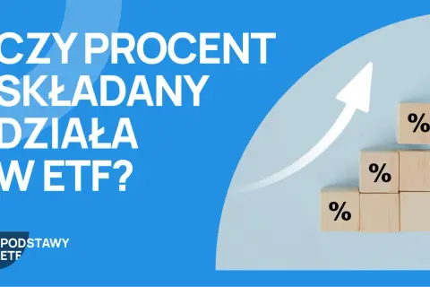 Czy procent składany działa w ETF? Grafika pokazuje rosnące słupki z symbolami procentów, symbolizujące wzrost kapitału.