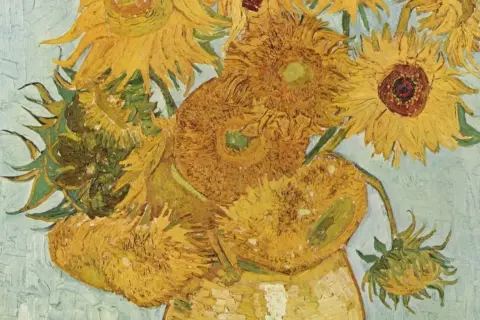 Sonnenblumen in einer Vase, ein ikonisches Werk der Van Gogh Epoche. Die leuchtenden Farben und die charakteristischen Pinselstriche fangen die Essenz des Post-Impressionismus ein.
