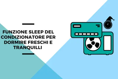 Funzione sleep del condizionatore per dormire freschi e tranquilli. Icona di un condizionatore con un orologio e cappello da notte.