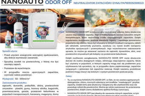 NANOAUTO ODOR OFF - skuteczna neutralizacja formaldehydu i innych zapachów w samochodzie i domu. Bezpieczny, naturalny skład.