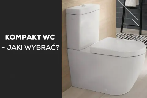 Nowoczesny kompakt WC w łazience. Elegancki, biały sedes z deską i spłuczką.