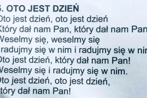 Tekst piosenki "Oto jest dzień", która mówi o radości i dziękczynieniu za dzień dany przez Pana.