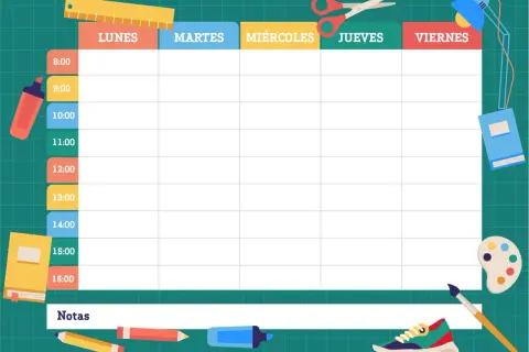 Plantillas de horarios para rellenar e imprimir en Word. Organiza tu semana con este diseño escolar, listo para usar.
