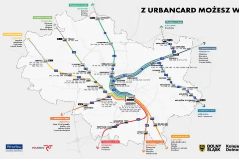 Mapa połączeń kolejowych Wrocławia i okolic. Urbancard Wrocław cennik - sprawdź trasy i ceny biletów.