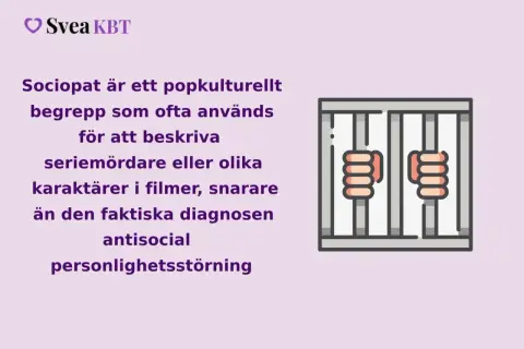 Text om sociopat som popkulturellt begrepp, ofta kopplat till fiktiva karaktärer snarare än diagnosen antisocial personlighetsstörning. Bild på händer bakom galler, tecken på psykopati.