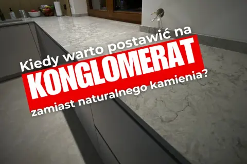 Kiedy warto postawić na konglomerat zamiast naturalnego kamienia? Nowoczesna kuchnia z kamiennym blatem.