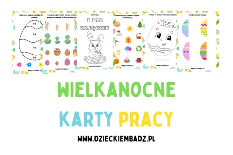 Wielkanocne karty pracy dla przedszkola: kolorowanki, zadania z liczeniem i rysowaniem zajączka.