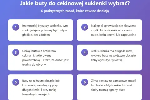 Jakie buty do cekinowej sukienki? Porady: klasyczne szpilki nude, unikanie brokatu, buty na obcasie do maxi, botki zimą.