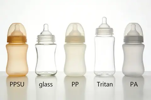 Five baby bottles: PPSU, glass, PP, Tritan, and PA. Choosing plastic baby bottles safe for your little one.