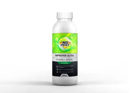 Butelka "IMPROVER ULTRA" z logo "NO PEST". Utrwalacz oprysku, zwiększa skuteczność środków biobójczych. Nie ma informacji o szkodliwości cipex 10e.