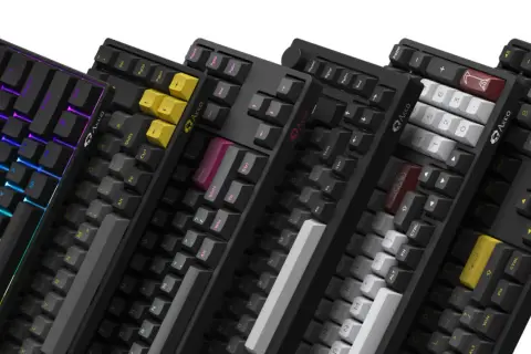 Mehrere mechanische Tastaturen in Schwarz mit bunten oder einfarbigen Tasten. Die Frage, wie viele Tasten hat eine Tastatur, wird hier nicht beantwortet.
