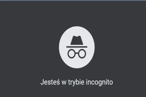 Ikona szpiega i tekst "Jesteś w trybie incognito" informują o prywatnym przeglądaniu.