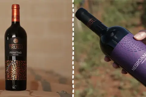 Bottiglia di Primitivo e Negroamaro Masseria Borgo dei Trulli, per scoprire la differenza tra questi vini pugliesi.