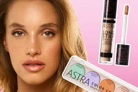 Palette correttori Astra per neutralizzare i colori occhiaie, con correttore Long Stay per un look impeccabile.