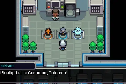 Gracz w grze typu gry pokemon na pc wybiera swojego nowego towarzysza.