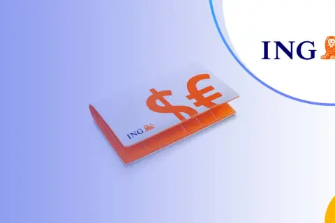 Portfel z symbolami dolara i euro, logo ING. Idealny na Twoje konto walutowe ING.