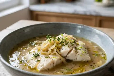 Un délicieux filet de poisson poché dans un bouillon parfumé, garni d'herbes fraîches. Une recette simple et savoureuse de cuisson court bouillon.