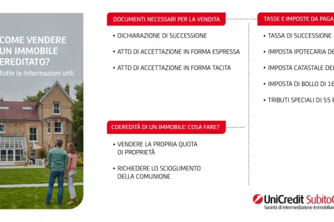 Coppia osserva casa ereditata. Guida alla vendita di un immobile non accatastato, con documenti e tasse.