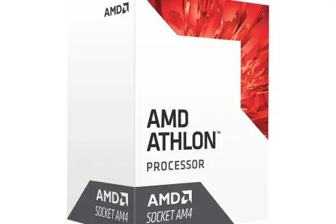 AMD Athlon 3000G Prozessor-Box mit rotem, kristallinem Design. Sockel AM4.