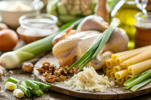 Makaron z porem i kurczakiem - Przepis na smaczny makaron z mięsem