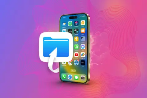 Ikona folderu z ikoną strzałki symbolizuje czyszczenie iPhone ze śmieci i porządkowanie plików.