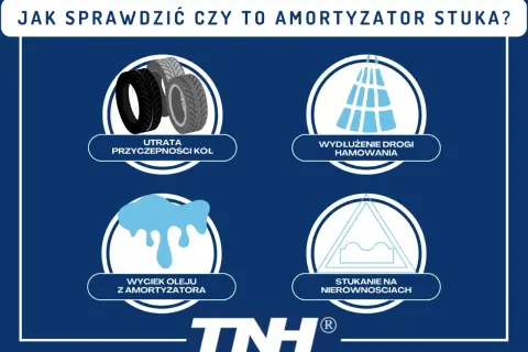 Objawy zużytego łożyska amortyzatora: utrata przyczepności, wydłużone hamowanie, wyciek oleju, stukanie na nierównościach.