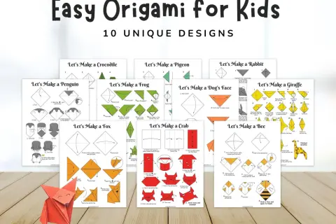 Zestaw instrukcji "Easy Origami for Kids" pokazuje, jak krok po kroku tworzyć zwierzątka z papieru.