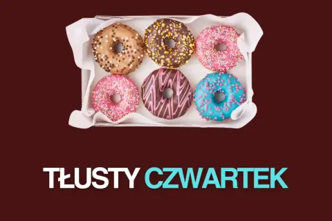 Pudełko z sześcioma kolorowymi pączkami, idealne na Tłusty Czwartek 2026.