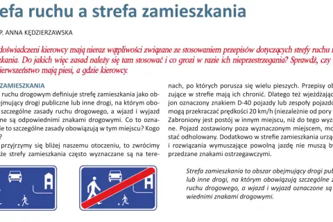 Znak D-40 oznacza strefę zamieszkania, gdzie piesi mają pierwszeństwo, a pojazdy nie mogą przekraczać 20 km/h.