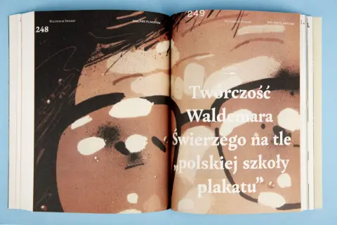 Strona 248-249 książki o malarzu Waldemarze Świerzym. Grafika w stylu polskiej szkoły plakatu.
